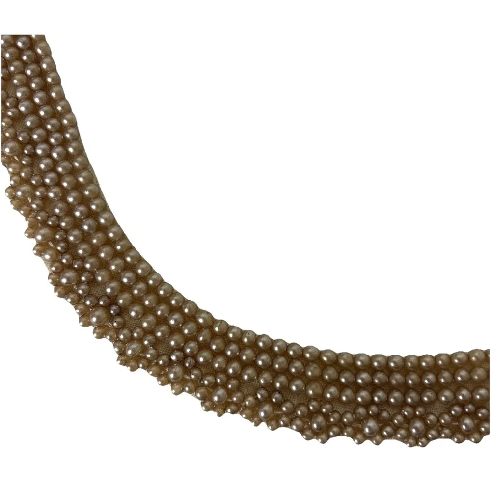 Vintage‎ Hand Made in Japan Faux Champagne Pearl Bead Collar Floral